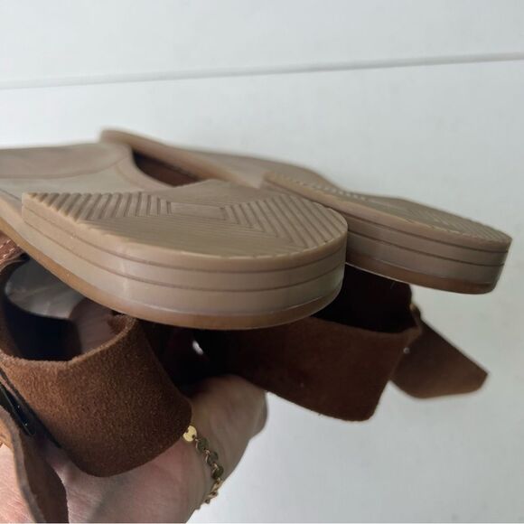 Avellini Sandal Women Sz 7.5 Made in Italy 🇮🇹 Brown Suede Gold Buckle - Picture 11 of 16